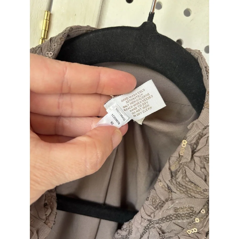 Chico's Embellished‎ Sequin Blazer Brown Taupe Open Front Size 1 (M 8/10)
